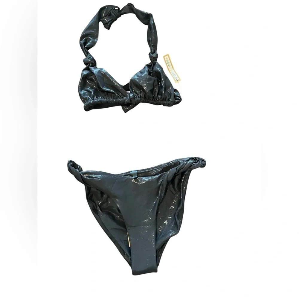 NWT Skims Liquid Shine Swim Bikini Top and Bottom in Onyx